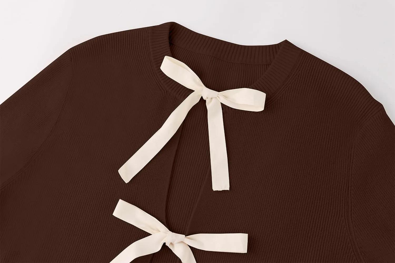 Women Long Sleeve Bow Tie Front Cardigan Sweater Open Front Knit Pullover Tops Casual 2024 Fall Winter