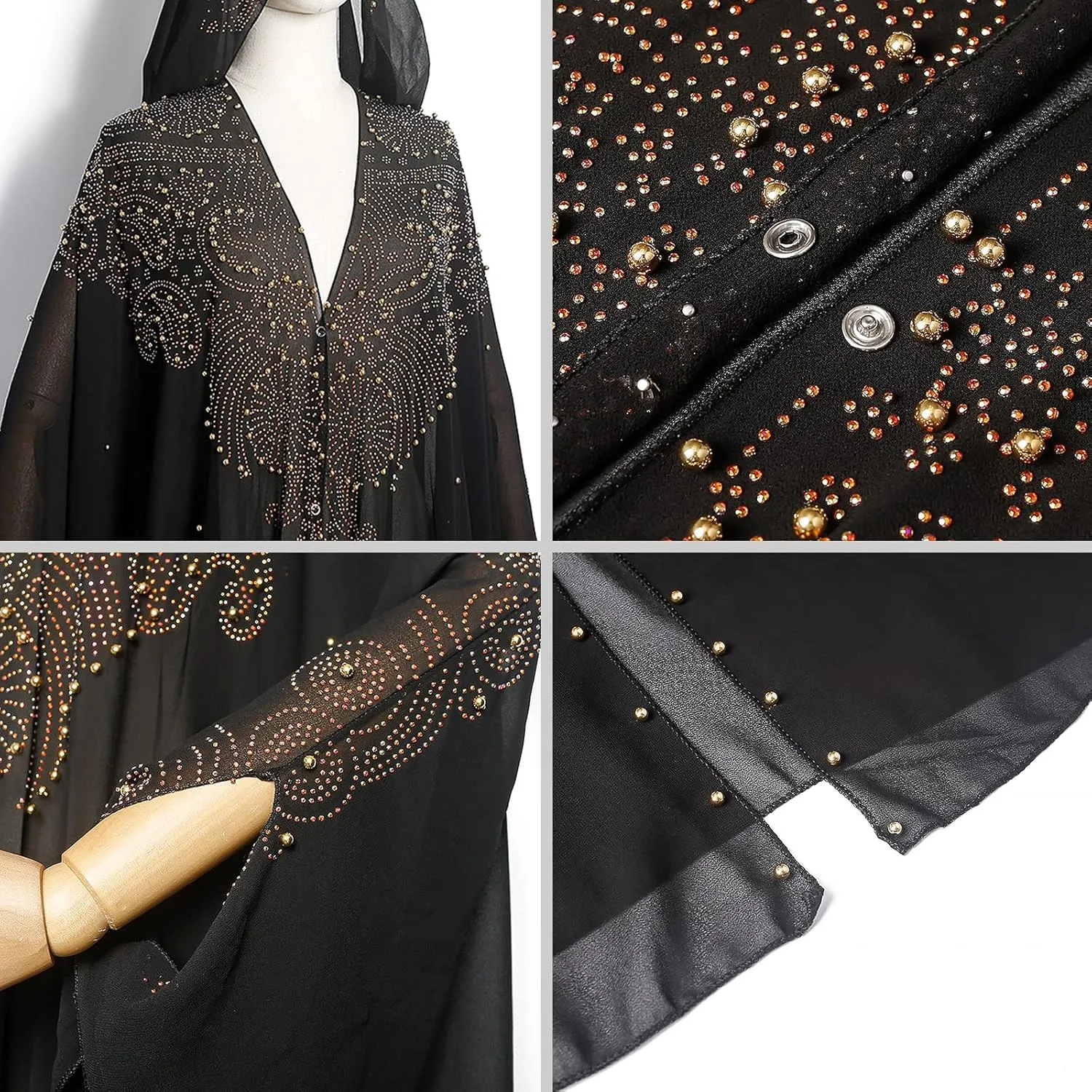 Women Muslim Cardigan Hijab Dress Batwing Hot Drilling Chiffon Kimono Islam Kaftan Robe African Dresses