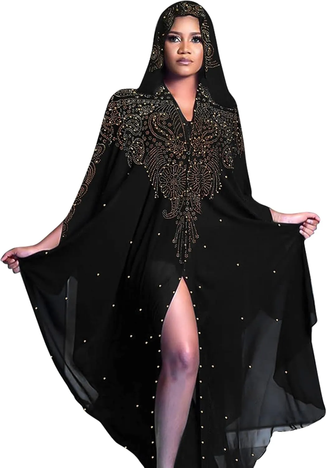 Women Muslim Cardigan Hijab Dress Batwing Hot Drilling Chiffon Kimono Islam Kaftan Robe African Dresses