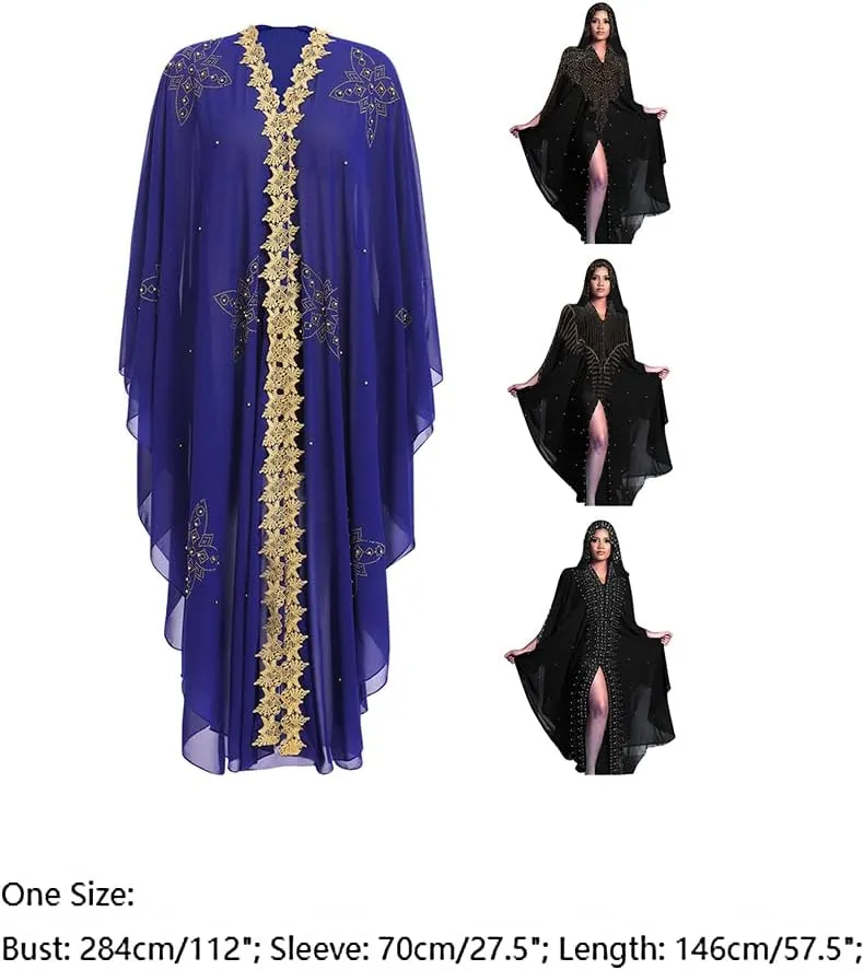 Women Muslim Cardigan Hijab Dress Batwing Hot Drilling Chiffon Kimono Islam Kaftan Robe African Dresses