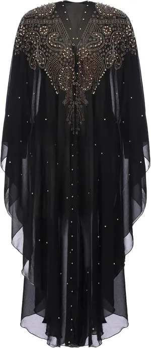 Women Muslim Cardigan Hijab Dress Batwing Hot Drilling Chiffon Kimono Islam Kaftan Robe African Dresses