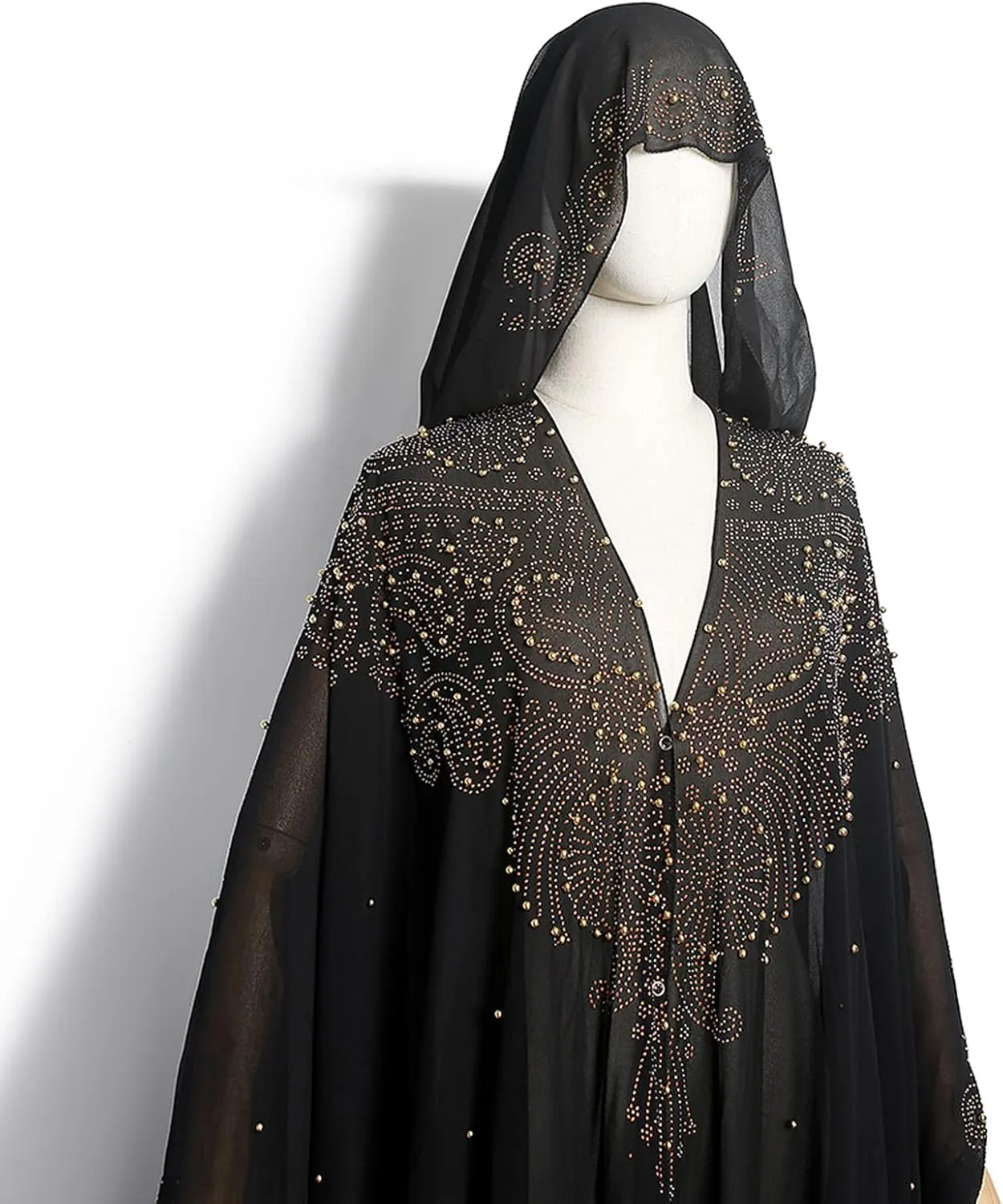 Women Muslim Cardigan Hijab Dress Batwing Hot Drilling Chiffon Kimono Islam Kaftan Robe African Dresses