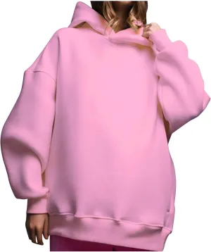 Women Oversized Loose Fit Hoodies, Solid Color Casual Sweatshirt Long Sleeve Comfy Soft Pullover Tops Trendy Clothes
