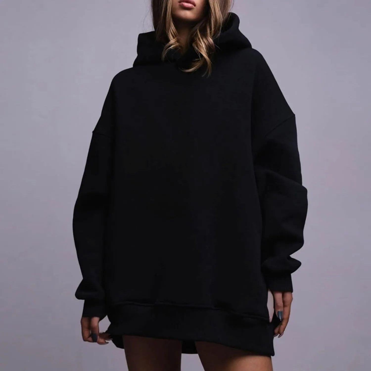 Women Oversized Loose Fit Hoodies, Solid Color Casual Sweatshirt Long Sleeve Comfy Soft Pullover Tops Trendy Clothes