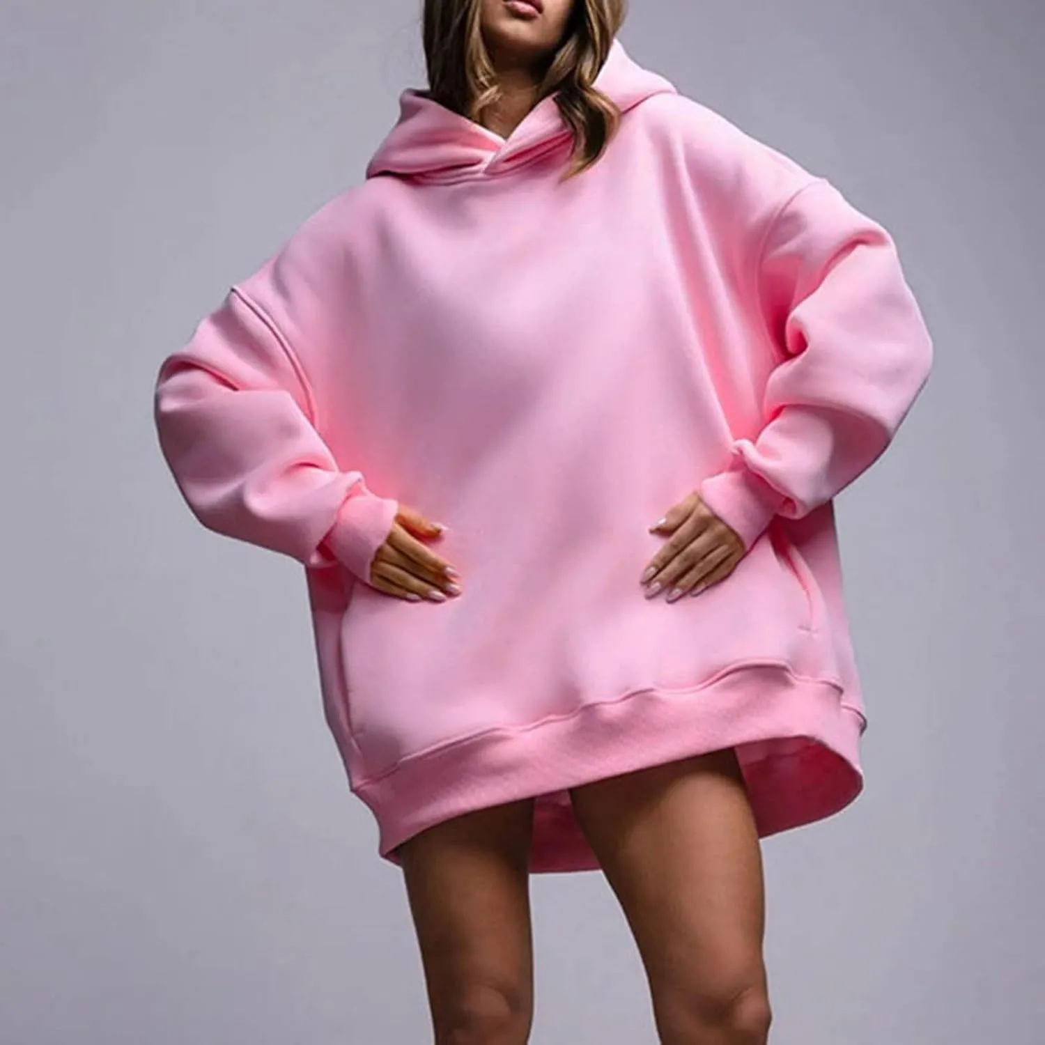 Women Oversized Loose Fit Hoodies, Solid Color Casual Sweatshirt Long Sleeve Comfy Soft Pullover Tops Trendy Clothes