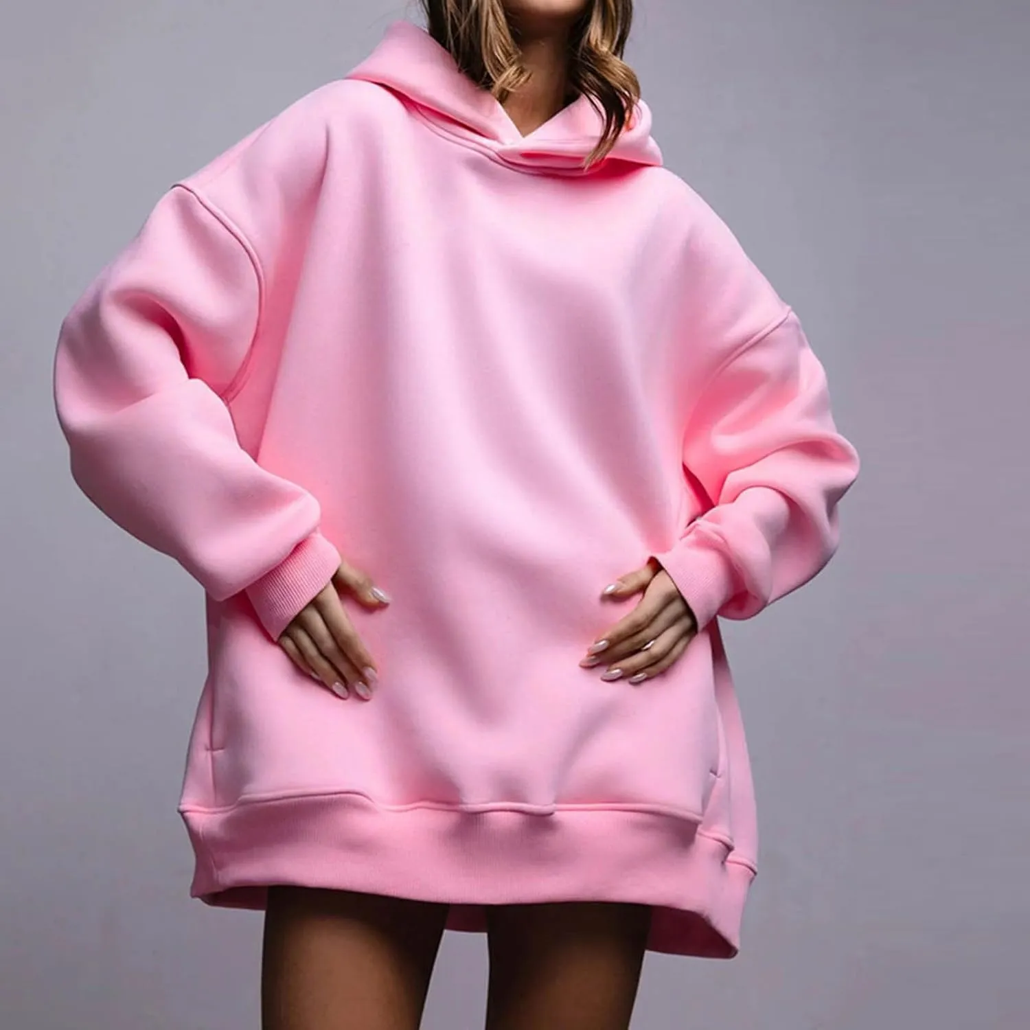 Women Oversized Loose Fit Hoodies, Solid Color Casual Sweatshirt Long Sleeve Comfy Soft Pullover Tops Trendy Clothes