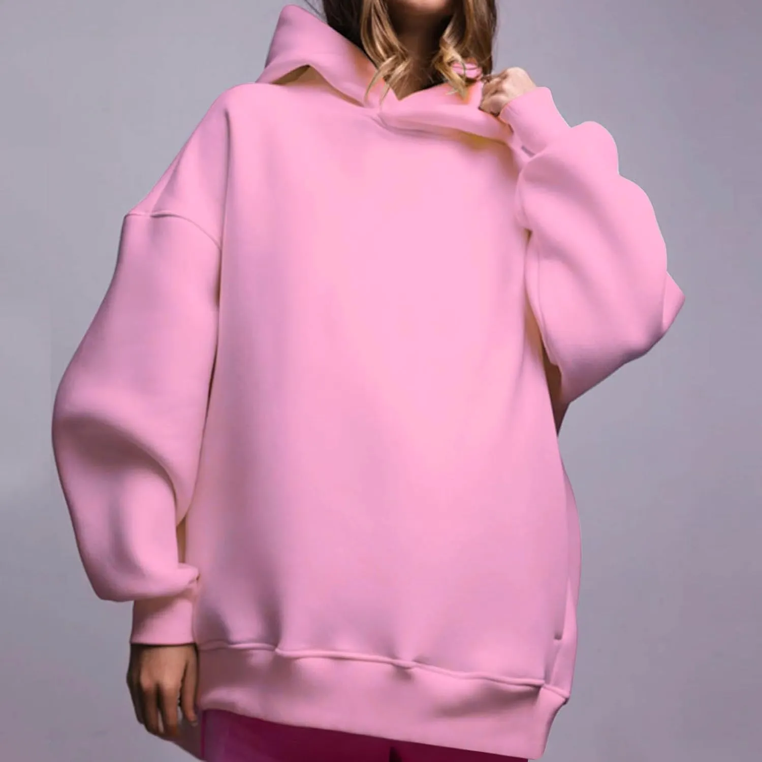 Women Oversized Loose Fit Hoodies, Solid Color Casual Sweatshirt Long Sleeve Comfy Soft Pullover Tops Trendy Clothes