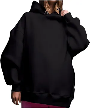 Women Oversized Loose Fit Hoodies, Solid Color Casual Sweatshirt Long Sleeve Comfy Soft Pullover Tops Trendy Clothes