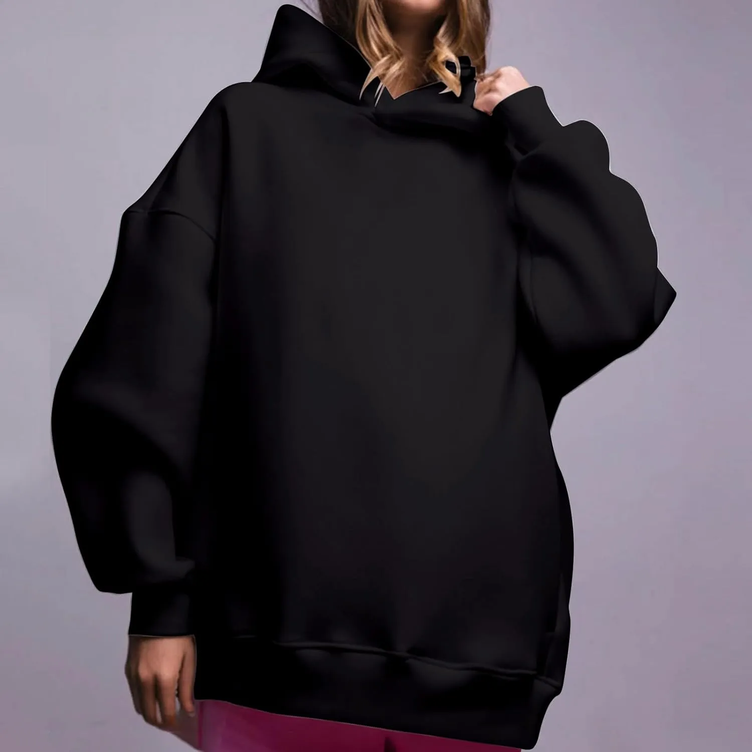 Women Oversized Loose Fit Hoodies, Solid Color Casual Sweatshirt Long Sleeve Comfy Soft Pullover Tops Trendy Clothes