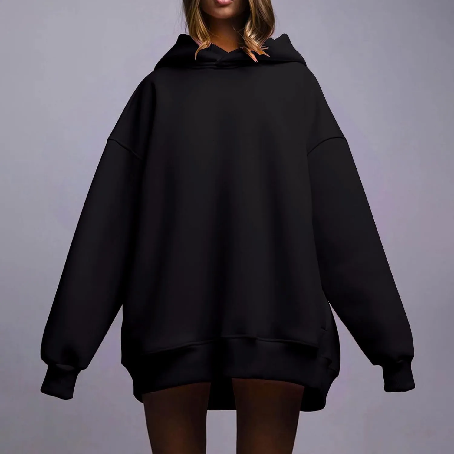 Women Oversized Loose Fit Hoodies, Solid Color Casual Sweatshirt Long Sleeve Comfy Soft Pullover Tops Trendy Clothes