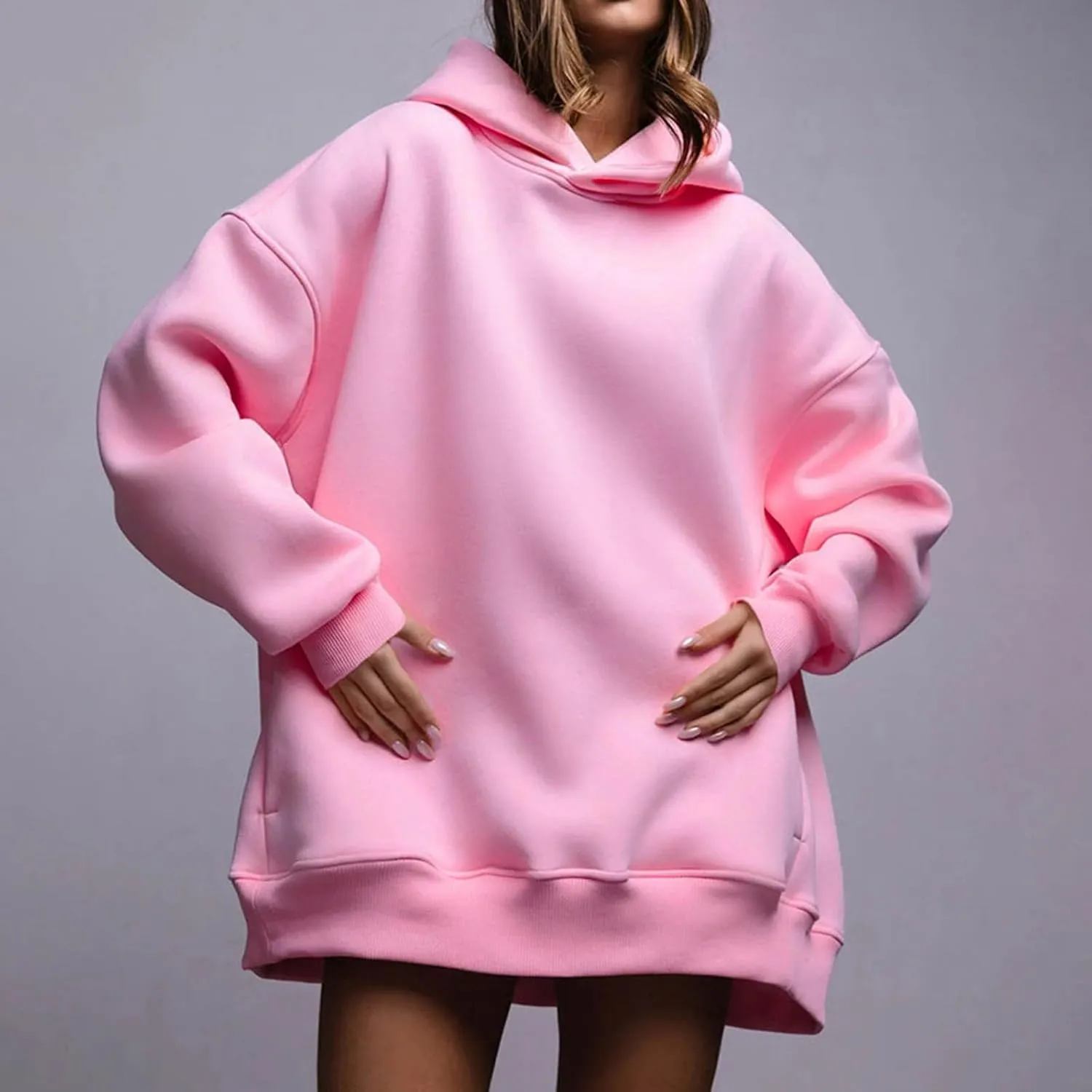 Women Oversized Loose Fit Hoodies, Solid Color Casual Sweatshirt Long Sleeve Comfy Soft Pullover Tops Trendy Clothes