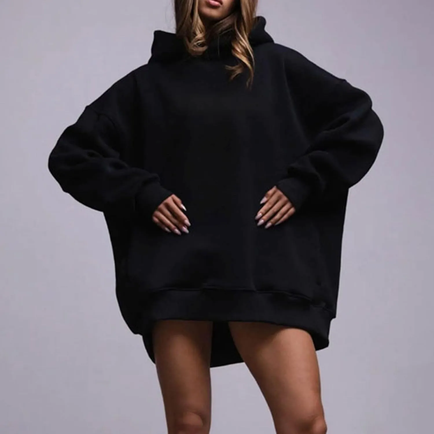 Women Oversized Loose Fit Hoodies, Solid Color Casual Sweatshirt Long Sleeve Comfy Soft Pullover Tops Trendy Clothes