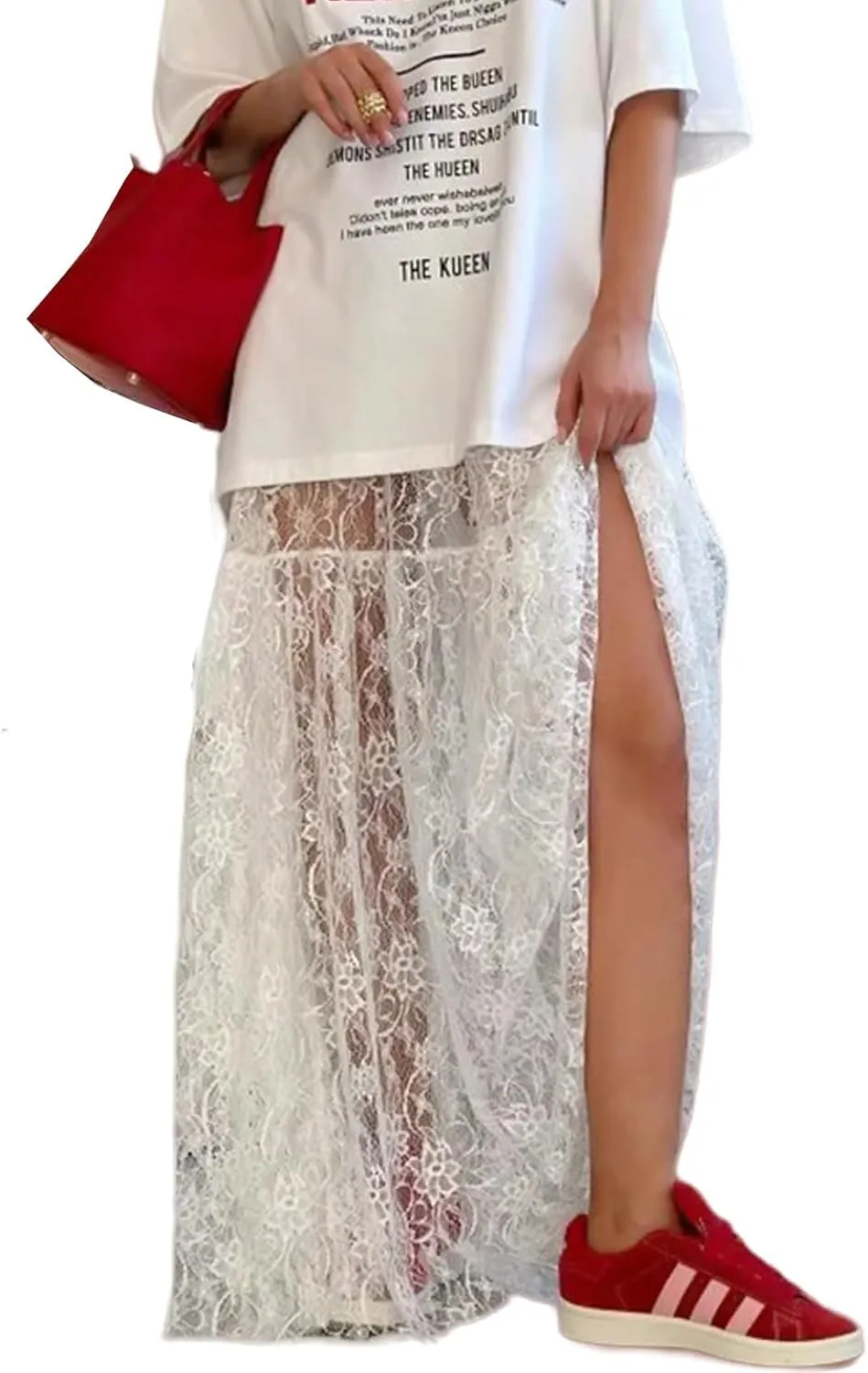 Women Sexy Sheer Lace White Flare Skirts Summer Floral Embroidered High Waist Long Maxi Beach Skirt