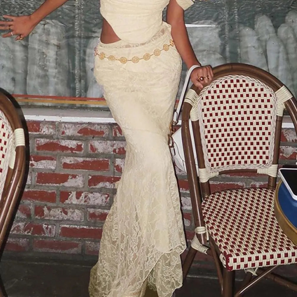 Women Sexy Sheer Lace White Flare Skirts Summer Floral Embroidered High Waist Long Maxi Beach Skirt