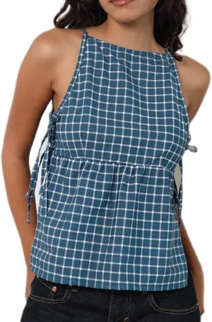 Women Tie Side Tank Top Sleeveless Split Peplum Coquette Shirt Plaid Trendy Going Out Summer Tops Y2k Streetwear