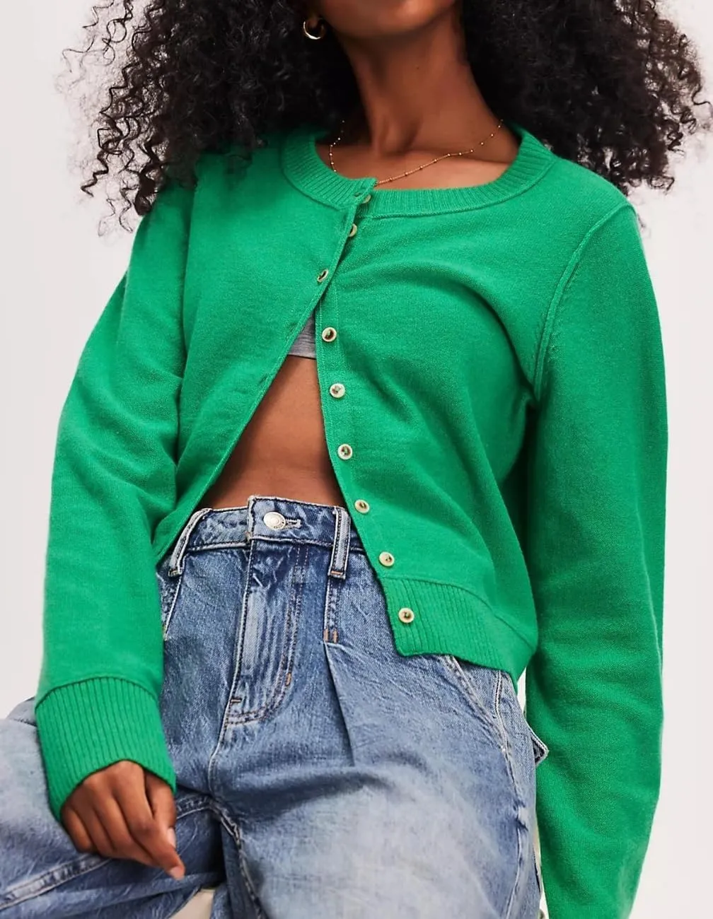 Women Y2K Open Front Button Down Knit Crop Cardigan Sweater Scoop Neck Long Sleeve Solid Causal Ribbed Top Fall