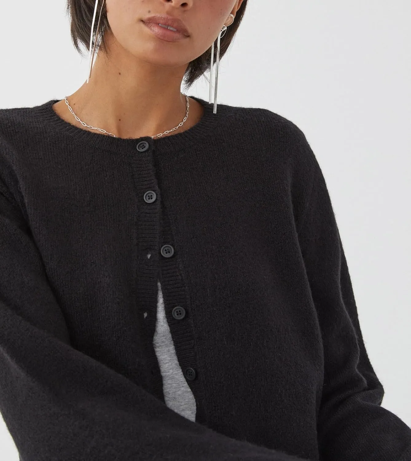 Women Y2k Open Front Sweater Long Sleeve Crewneck Crop Cardigan Cute Button Down Knit Pullover Tops Streetwear