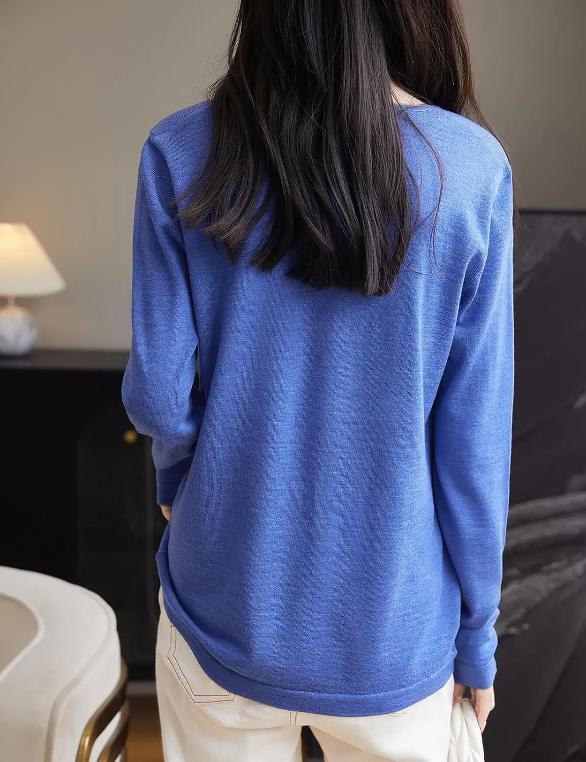Women's 100% Merino Wool Base Layer Shirt Tops V Neck Long Sleeve Travel Hiking Tee T Shirt Pullover Sweater