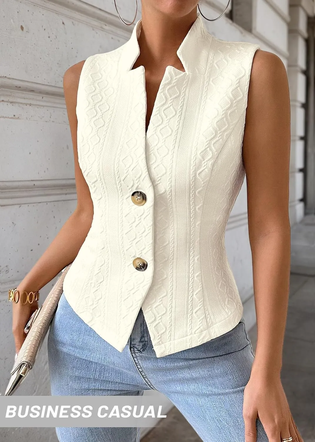 Women's 2025 Summer Sleeveless Vest Blazer Lightweight Casual Fully-Lined Slim Work Fashion Petite Elegant Tops