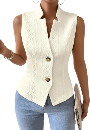 Women's 2025 Summer Sleeveless Vest Blazer Lightweight Casual Fully-Lined Slim Work Fashion Petite Elegant Tops