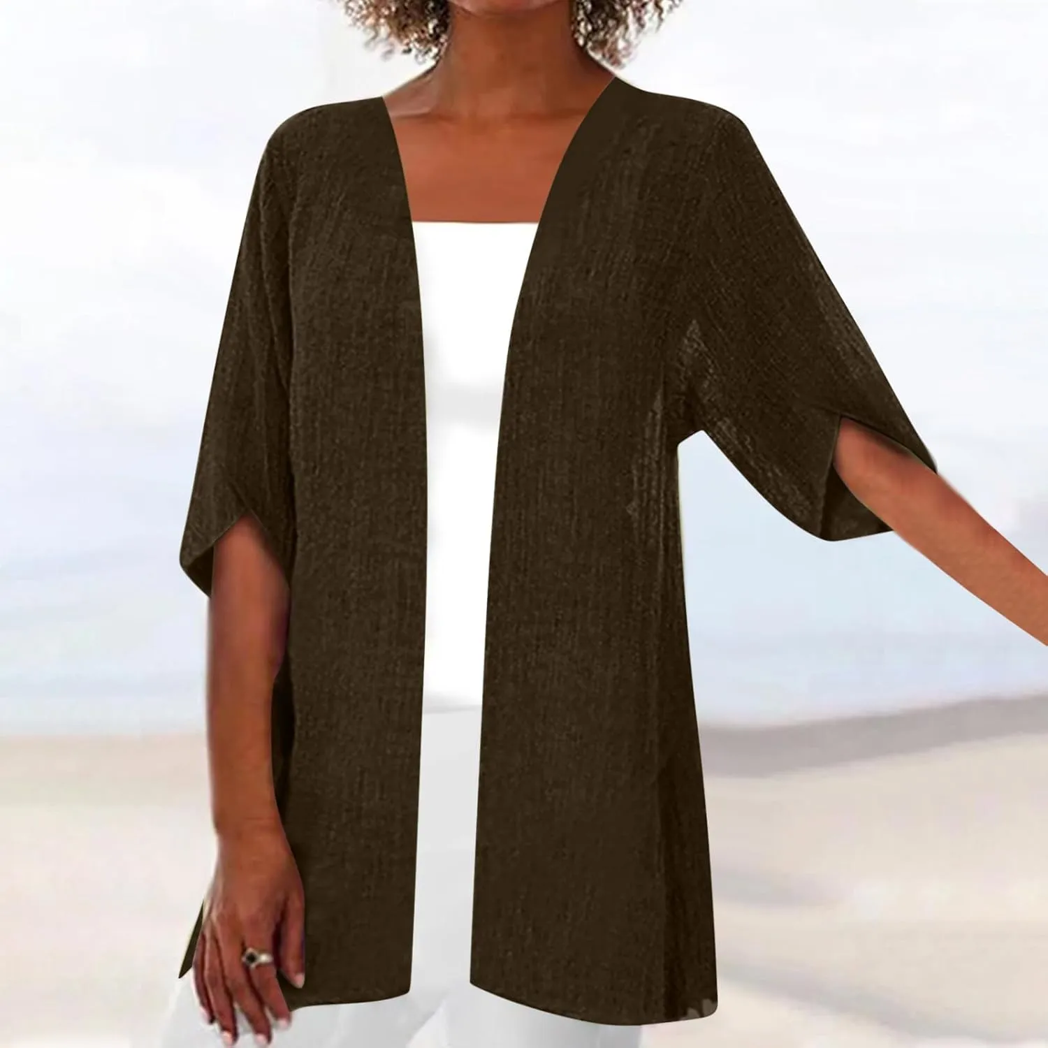 Women's 3/4 Sleeve Cardigans Lightweight Open Front Cardigan for Women Blouses for Women Dressy Casual