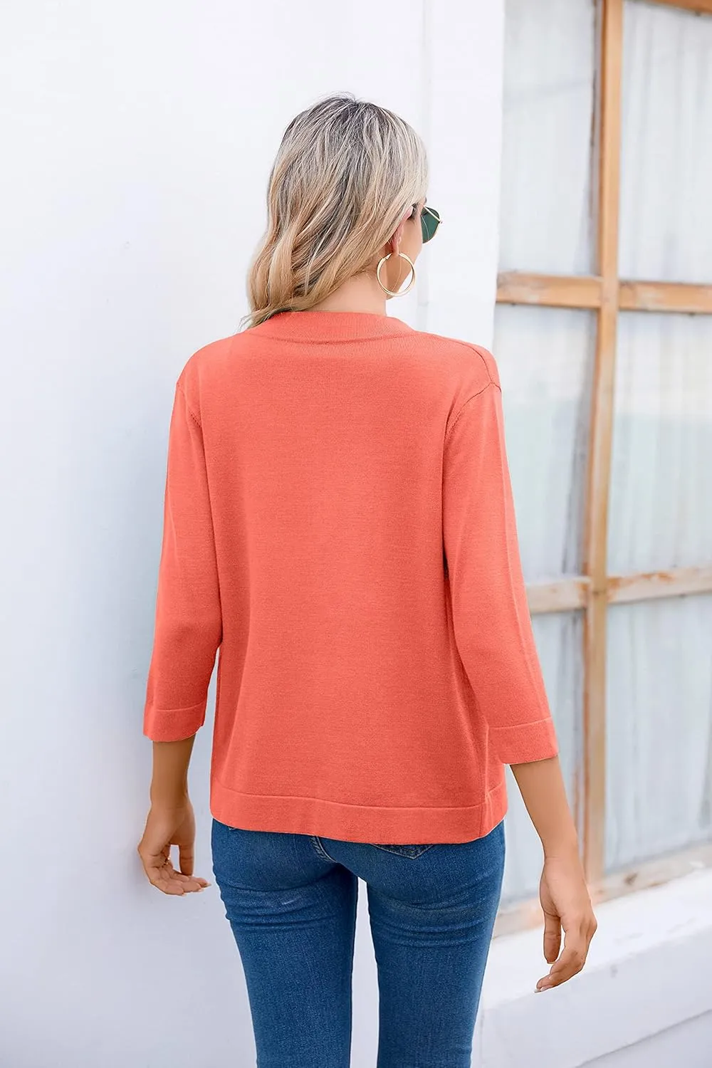 Women's 3/4 Sleeve Open Front Cropped Cardigan Sweater Elegant Shrugs for Women