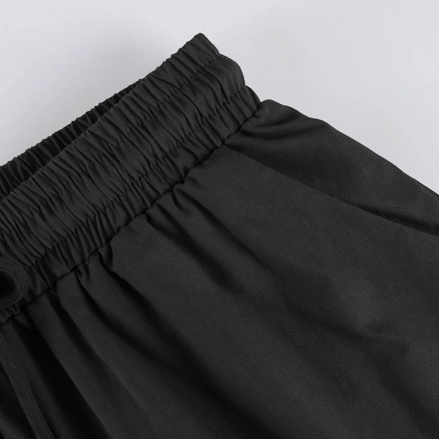 Womens Bermuda Shorts Cotton Linen Knee Length Elastic Waist Drawstring Capris Loose Beach Shorts with Pockets