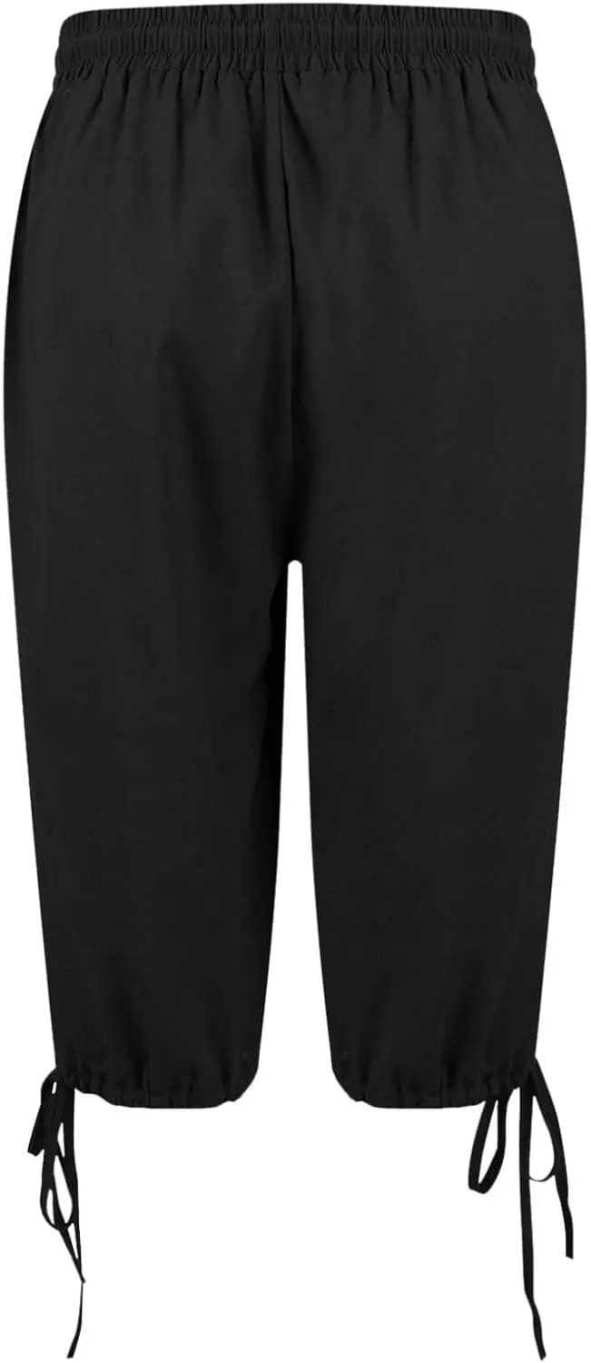 Womens Bermuda Shorts Cotton Linen Knee Length Elastic Waist Drawstring Capris Loose Beach Shorts with Pockets