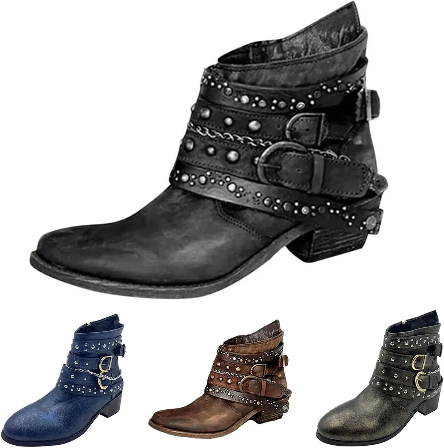 Women's Boots Ankle Womens Black Booties Low Heel Women's Casual Boots Hiking Boot Laces Men Closed Toe Indoor and Outdoor Lace-up Round Toe Comfortable Low Heel