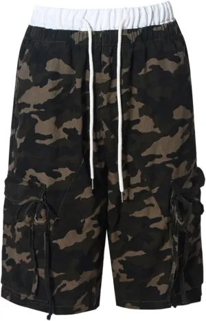 Women's Camo Shorts Elastic Waist Casual Loose Fit High Waisted Camo Short Comfy Multi Pocket Camouflage Shorts