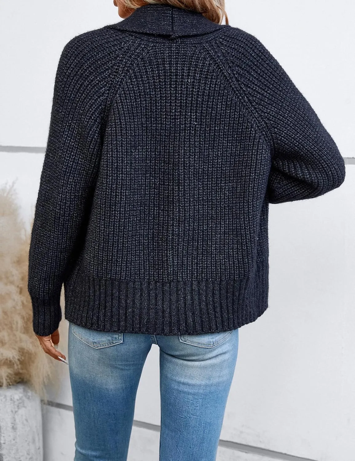 Women's Cardigan Sweaters Fall Winter Open Front Batwing Long Sleeve Shawl Neck Chunky Knit Loose Outwear Coats