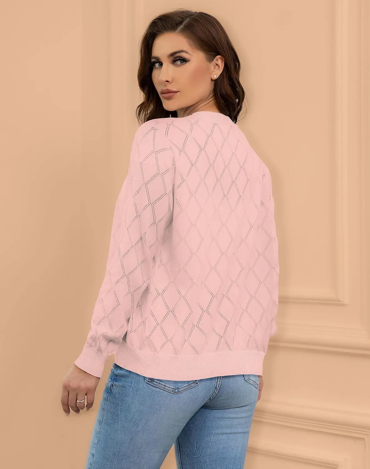 Women's Cardigan Sweaters Lightweight Open Front Long Sleeve Hollow Out (S-2X)