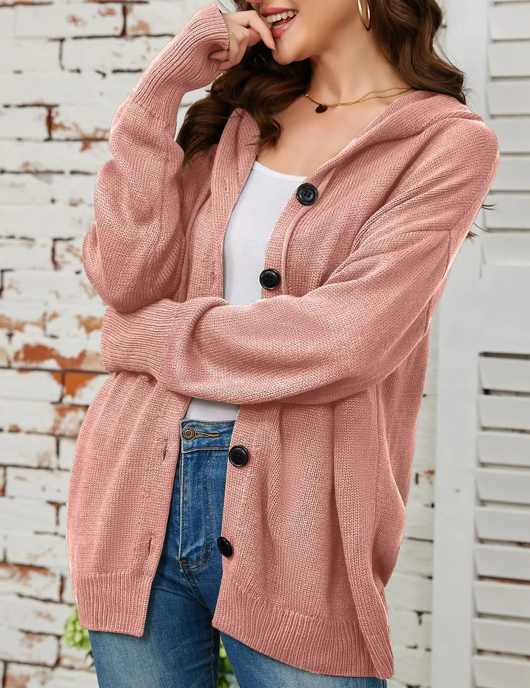 Women's Casual Cardigan V Neck Button Down Hooded Sweaters Long Sleeve Hoodies Outfits