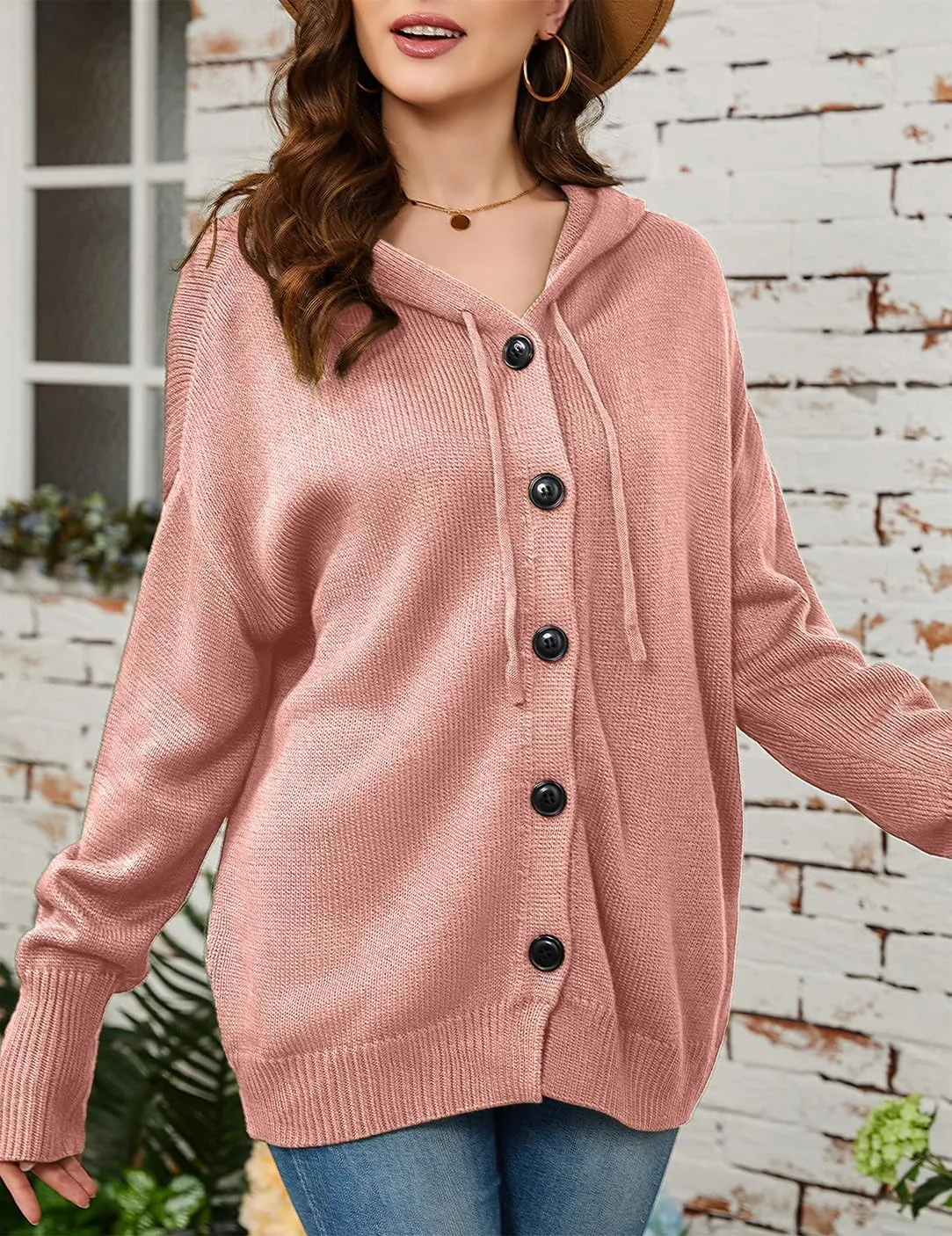 Women's Casual Cardigan V Neck Button Down Hooded Sweaters Long Sleeve Hoodies Outfits