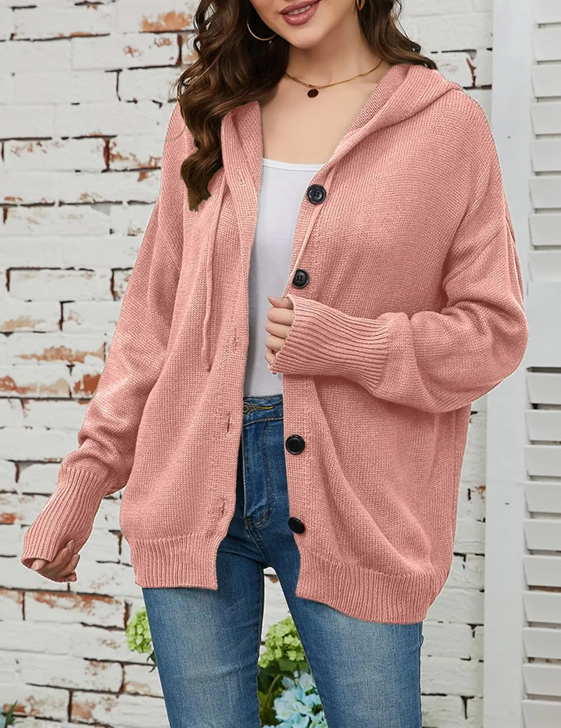 Women's Casual Cardigan V Neck Button Down Hooded Sweaters Long Sleeve Hoodies Outfits