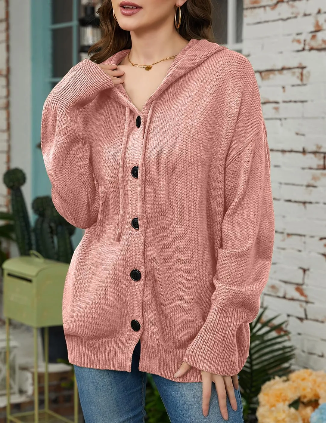Women's Casual Cardigan V Neck Button Down Hooded Sweaters Long Sleeve Hoodies Outfits