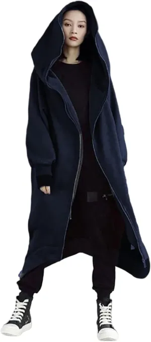 Womens Casual Hoodies Open Front Longline Overcoat Cloak Lightweight Long Sleeve Zip Up Cardigans Retro Gothic Jacket