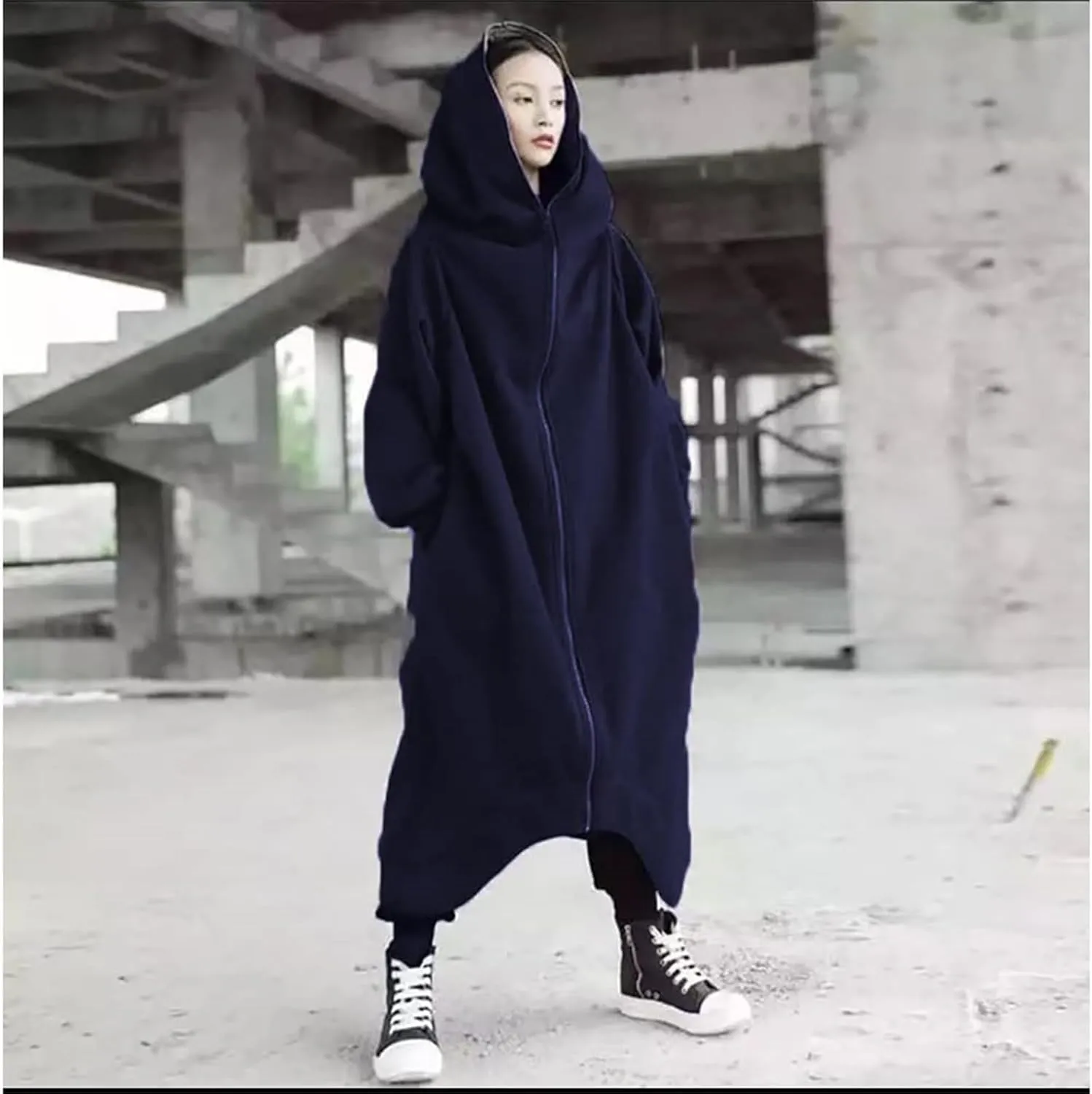 Womens Casual Hoodies Open Front Longline Overcoat Cloak Lightweight Long Sleeve Zip Up Cardigans Retro Gothic Jacket