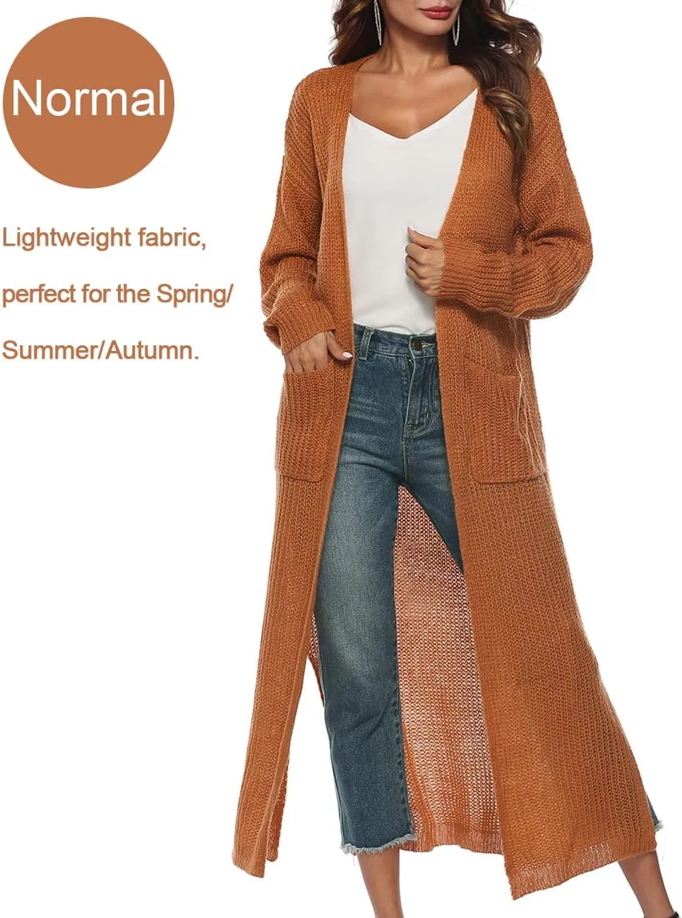 Womens Casual Long Sleeve Split Open Cardigan Knit Long Cardigan Sweaters with Pockets Fall Fashion 2024