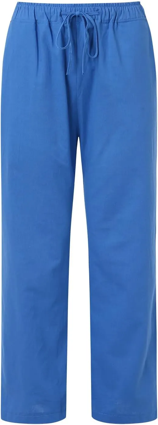 Women's Cotton Linen Summer Letter Patched Pant Trousers Elastic Waist Long Lounge Slim Fit Pants Office