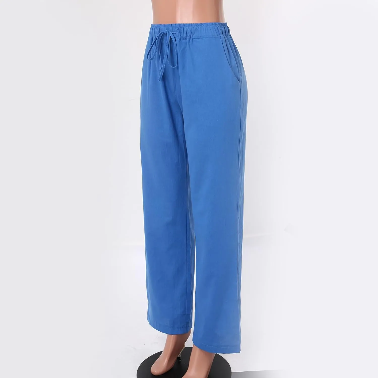 Women's Cotton Linen Summer Letter Patched Pant Trousers Elastic Waist Long Lounge Slim Fit Pants Office