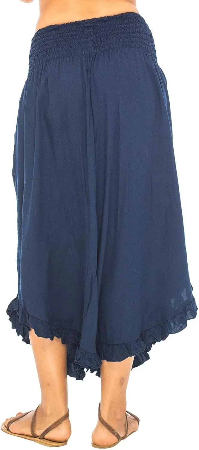 Womens Cotton Linen Wide Leg Pants Palazzo Plus Size Cropped Harem Pants Elastic Waist Capris Shorts with Pockets