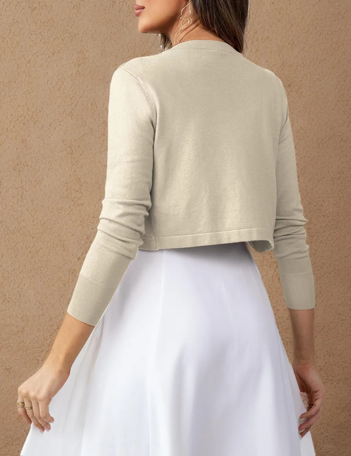 Women's Cropped Cardigan Bolero Shrug Open Front Sweater Long Sleeve S-XL