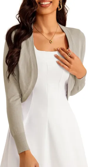 Women's Cropped Cardigan Bolero Shrug Open Front Sweater Long Sleeve S-XL