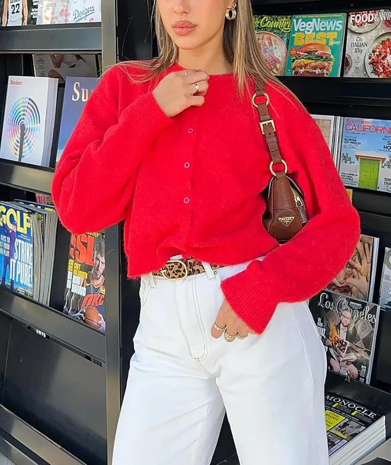 Womens Cropped Cardigan Sweater Open Front Button Down Shirts Long Sleeve Crop Tops Loose Fit Casual Outfits 2024