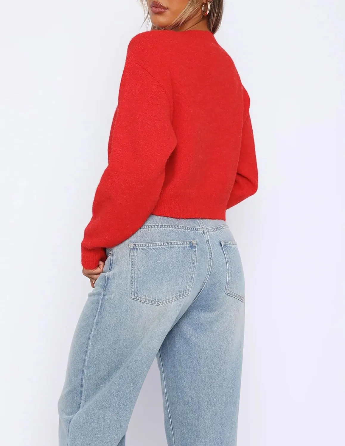 Womens Cropped Cardigan Sweater Open Front Button Down Shirts Long Sleeve Crop Tops Loose Fit Casual Outfits 2024
