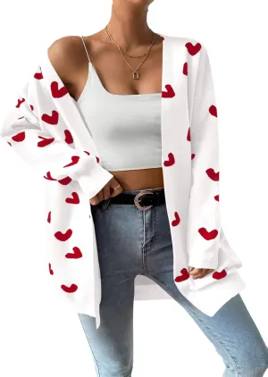 Womens Cute Heart Cardigans Oversized Long Sleeve Open Front Knit Sweaters