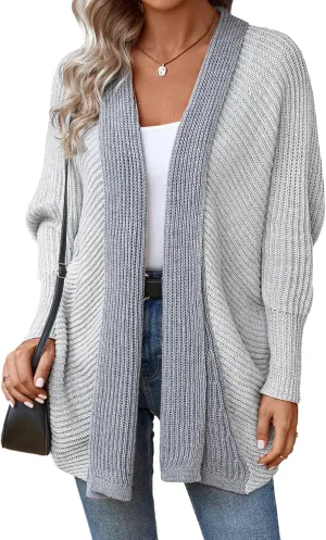 Womens Dressy Chunky Color Block Open Front Long Sleeve Sweaters Cardigan 2025 Oversized Ribbed Knit Sweater