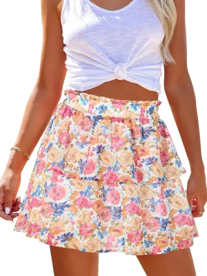 Womens Flowy Shorts Floral Boho Casual Ruffle Skorts High Waist Summer Tennis Running Mini Skirts Chiffon Shorts