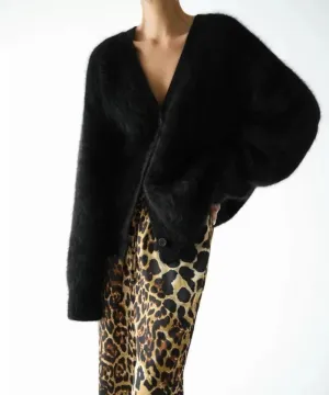 Womens Fuzzy Sweaters Cardigan V-Neck Button Down Oversized Mohair Sweater Casual Y2k 2025 Fall Winter
